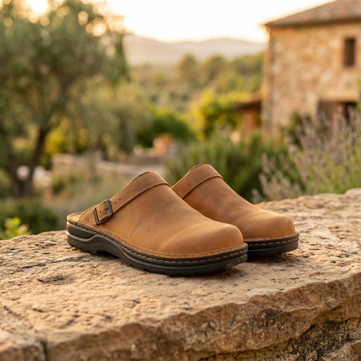 Women's Premium Leather Slip-On Clogs - Brown
