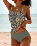 Women's Printed Two-Piece High-Waisted Tankini - Green