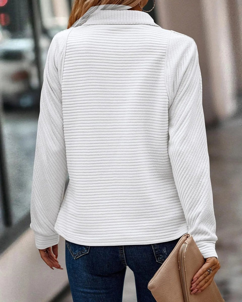 Women's Quarter-Zip Ribbed Pullover Sweater Stand Collar