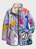 Women's Quilted Dog Print Snap-Button Jacket - Multicolor