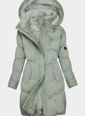 Women's Quilted Fleece-Lined Long Hooded Coat Full-Zip Parka - Green