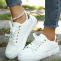 Women's Quilted Lace-Up Gold-Detail Orthopedic Shoes Sneakers - White