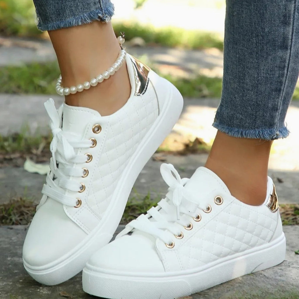 Women's Quilted Lace-Up Gold-Detail Orthopedic Shoes Sneakers