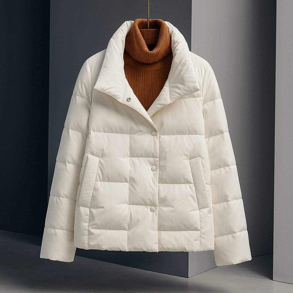Women's Quilted Lightweight Button-Front Puffer Jacket - White
