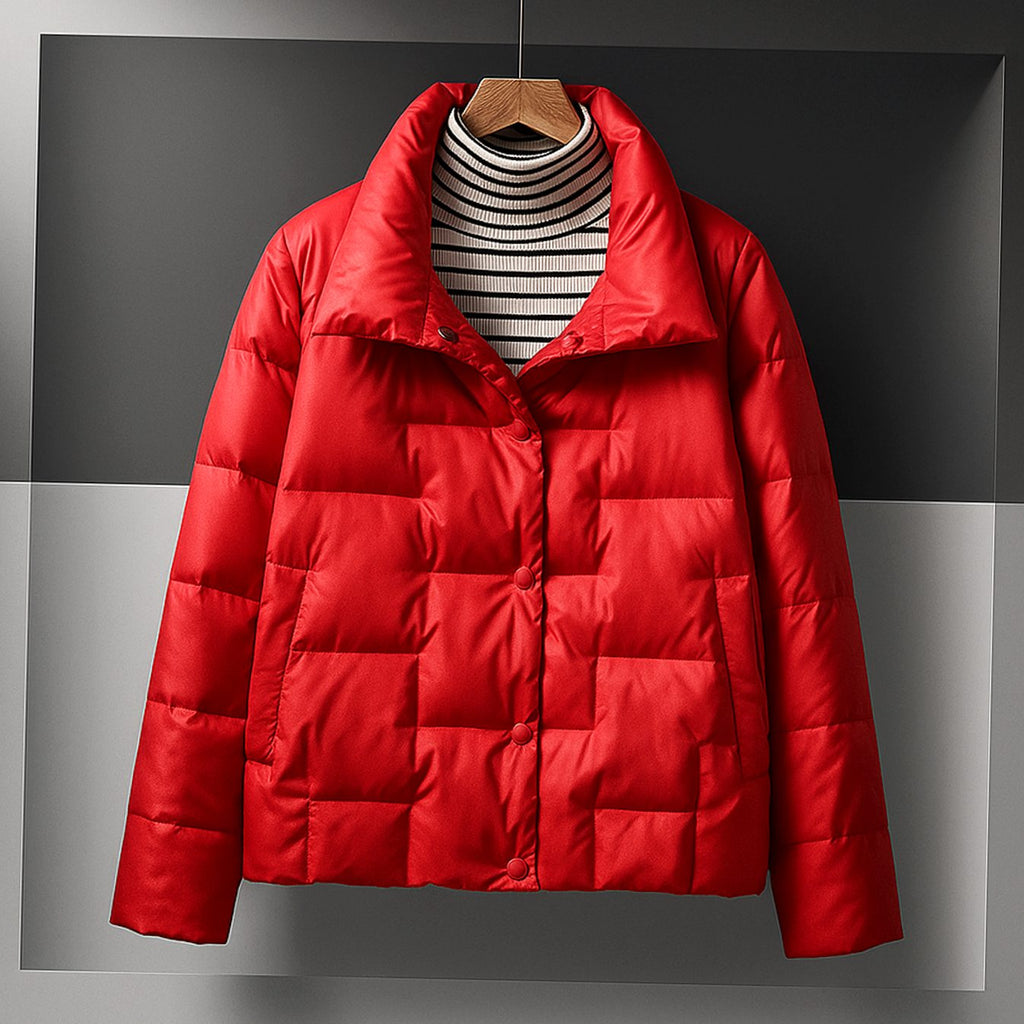 Women's Quilted Lightweight Button-Front Puffer Jacket - Red