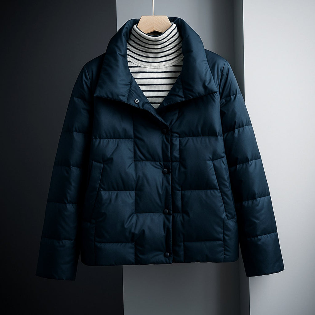 Women's Quilted Lightweight Button-Front Puffer Jacket - Dark Blue