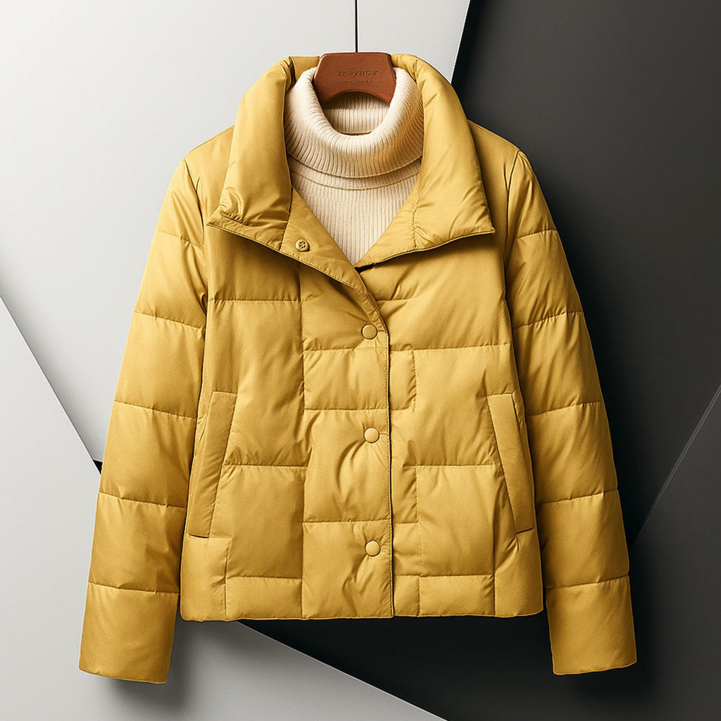 Women's Quilted Lightweight Button-Front Puffer Jacket - Yellow
