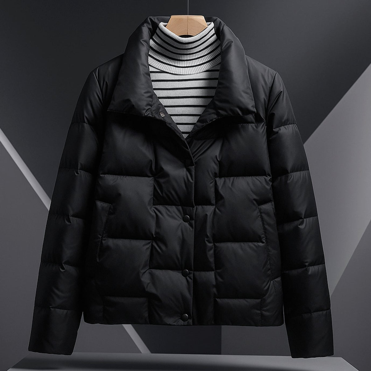 Women's Quilted Lightweight Button-Front Puffer Jacket - Black