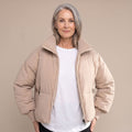 Women's Quilted Relaxed-Fit High-Neck Puffer Jacket - Khaki