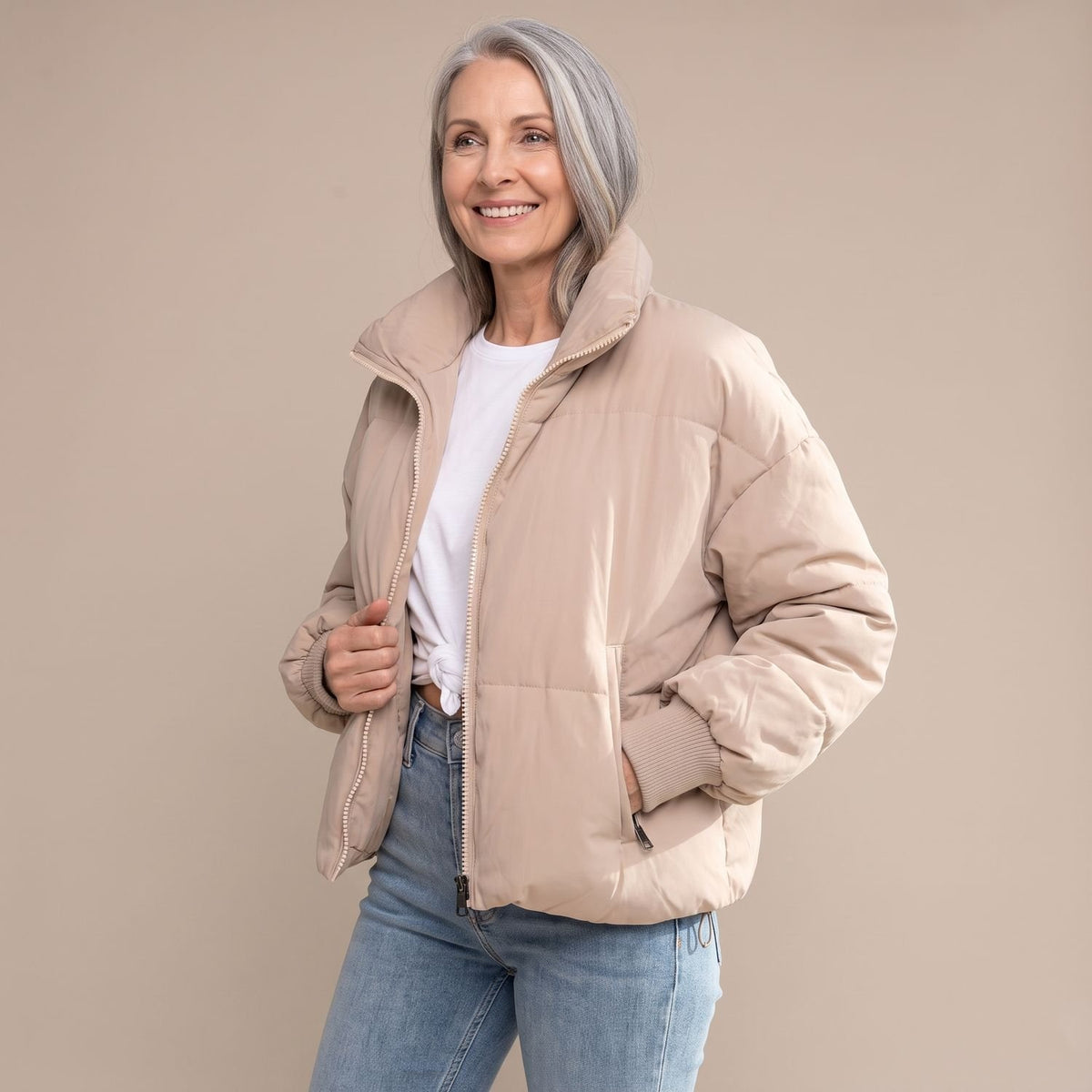 Women's Quilted Relaxed-Fit High-Neck Puffer Jacket