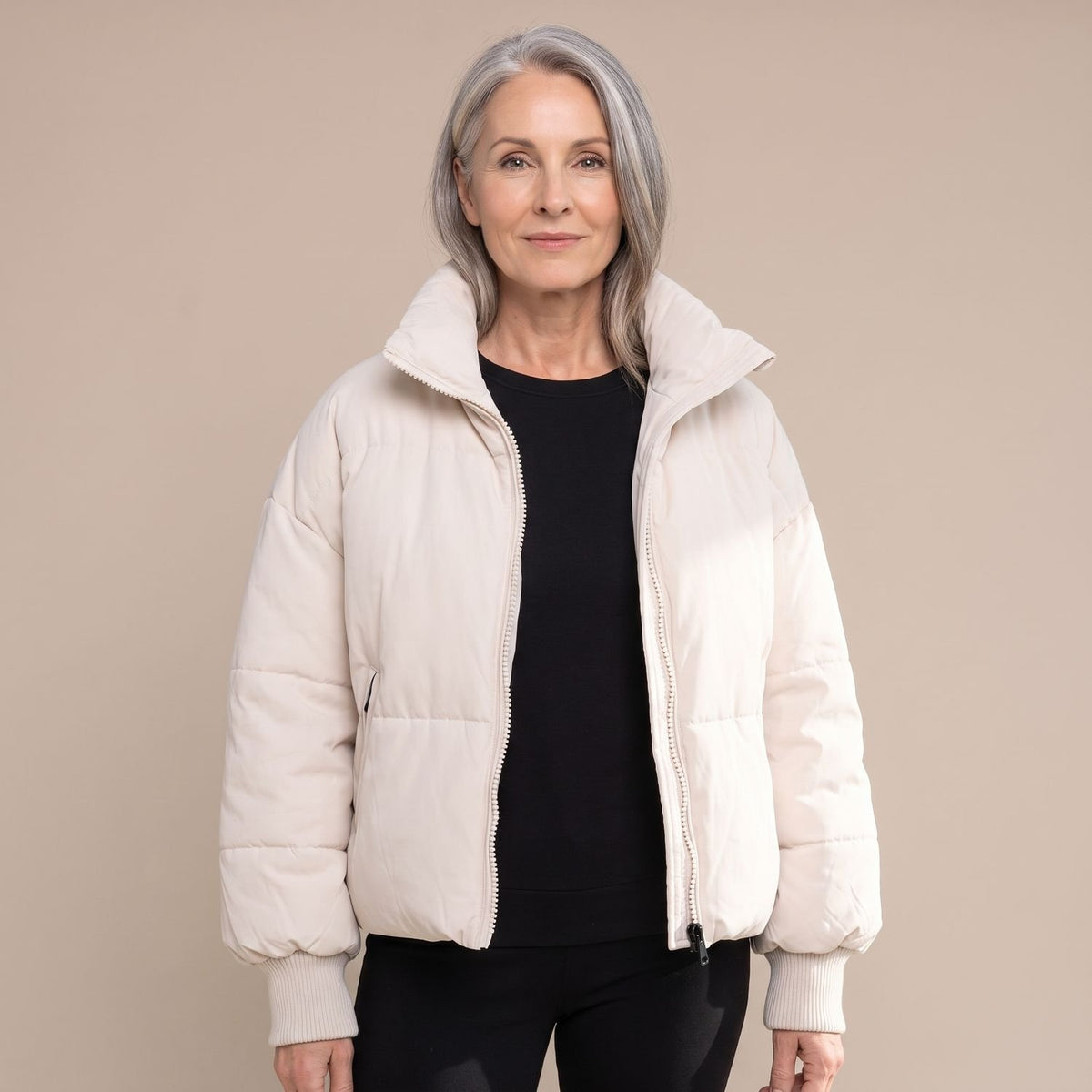 Women's Quilted Relaxed-Fit High-Neck Puffer Jacket - White