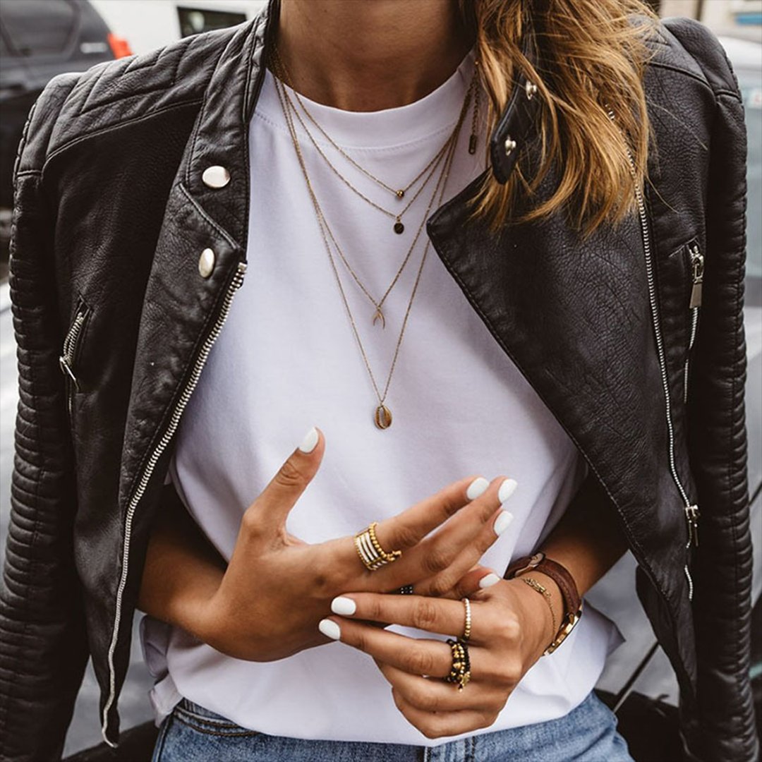 Women's Quilted-Sleeve Moto Genuine Leather Biker Jacket