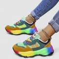 Women's Rainbow Sole Colorblock Lace-Up Fashion Sneakers - Green