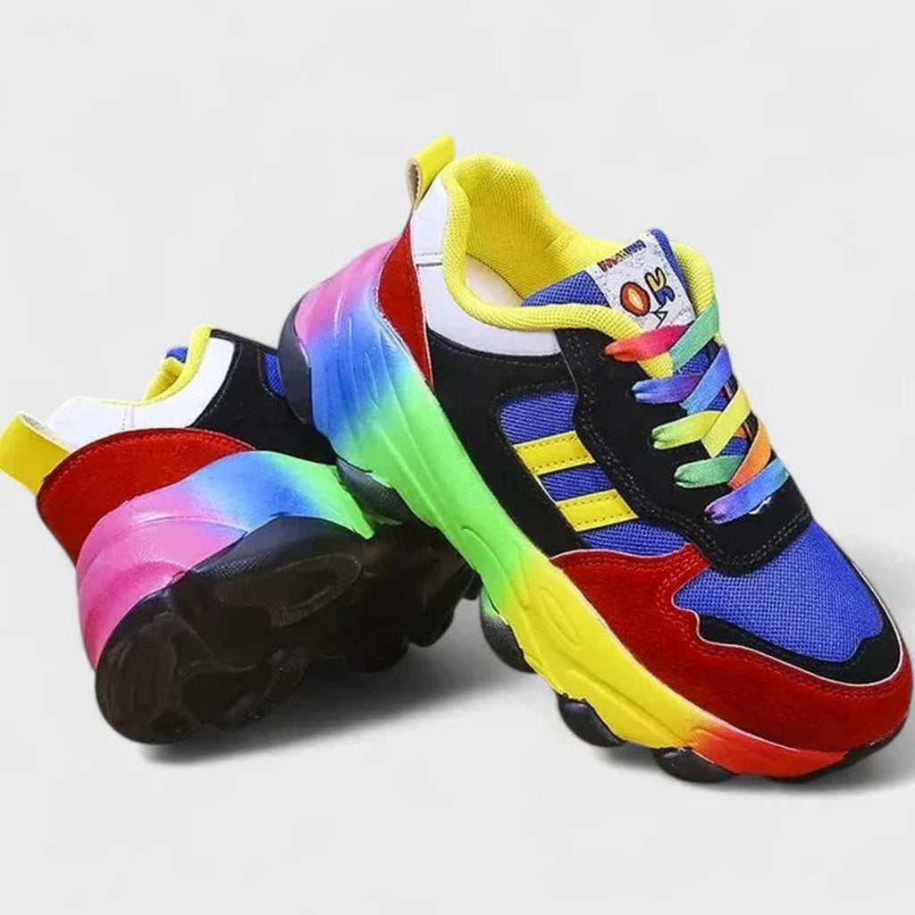 Women's Rainbow Sole Colorblock Lace-Up Fashion Sneakers