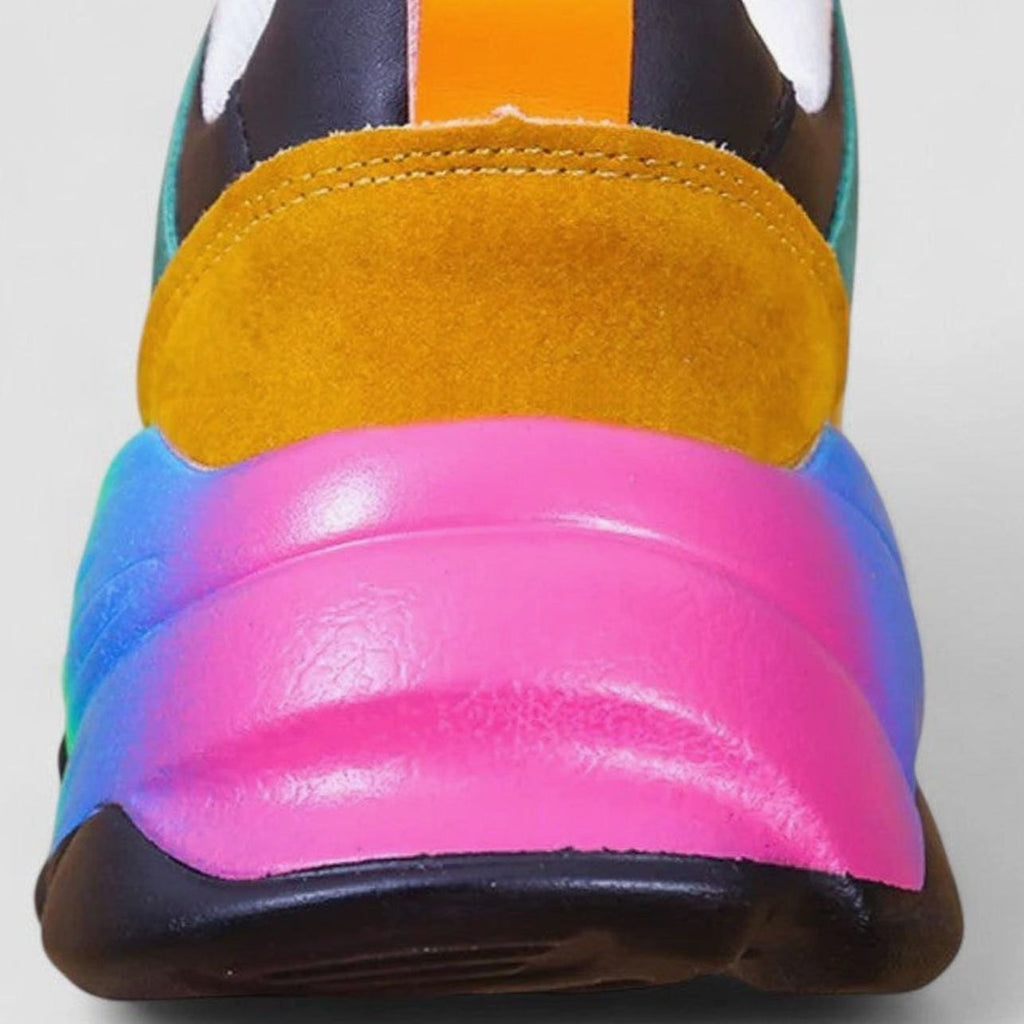 Women's Rainbow Sole Colorblock Lace-Up Fashion Sneakers