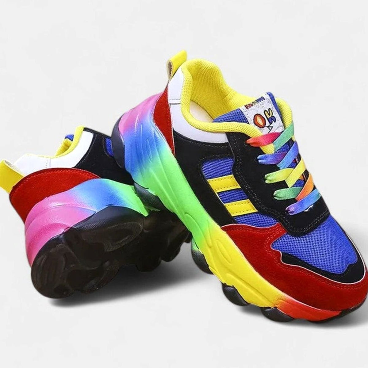 Women's Rainbow Sole Colorblock Lace-Up Fashion Sneakers
