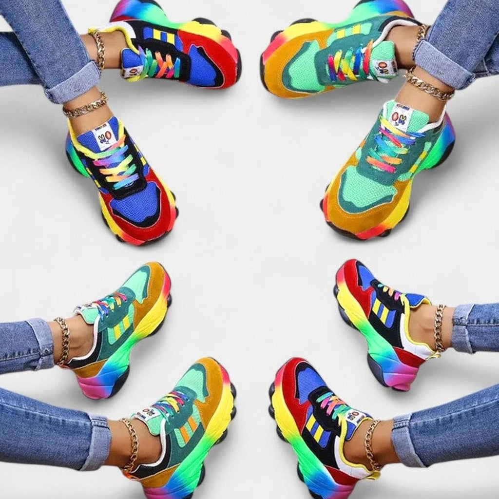 Women's Rainbow Sole Colorblock Lace-Up Fashion Sneakers