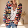Women's Rainbow Striped Open-Front Knit Cardigan - Red