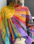 Women's Rainbow Turtleneck Pullover Sweater Colorblock Knit