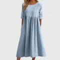 Women's Relaxed A-Line Half Sleeve Long Dress Pockets - Sky Blue