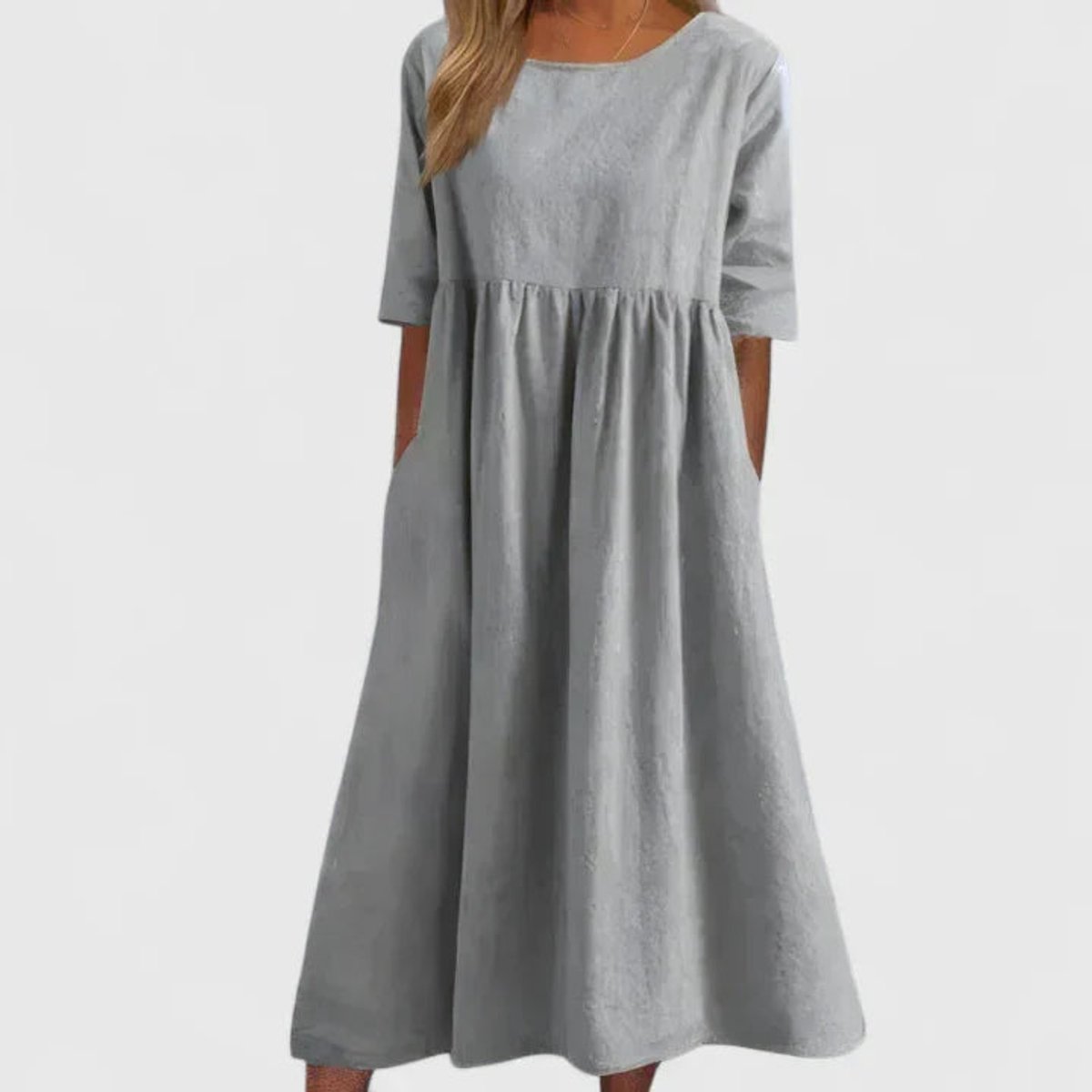 Women's Relaxed A-Line Half Sleeve Long Dress Pockets - Light Gray