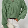 Women's Relaxed Cable-Knit Lantern-Sleeve Sweater - Matcha