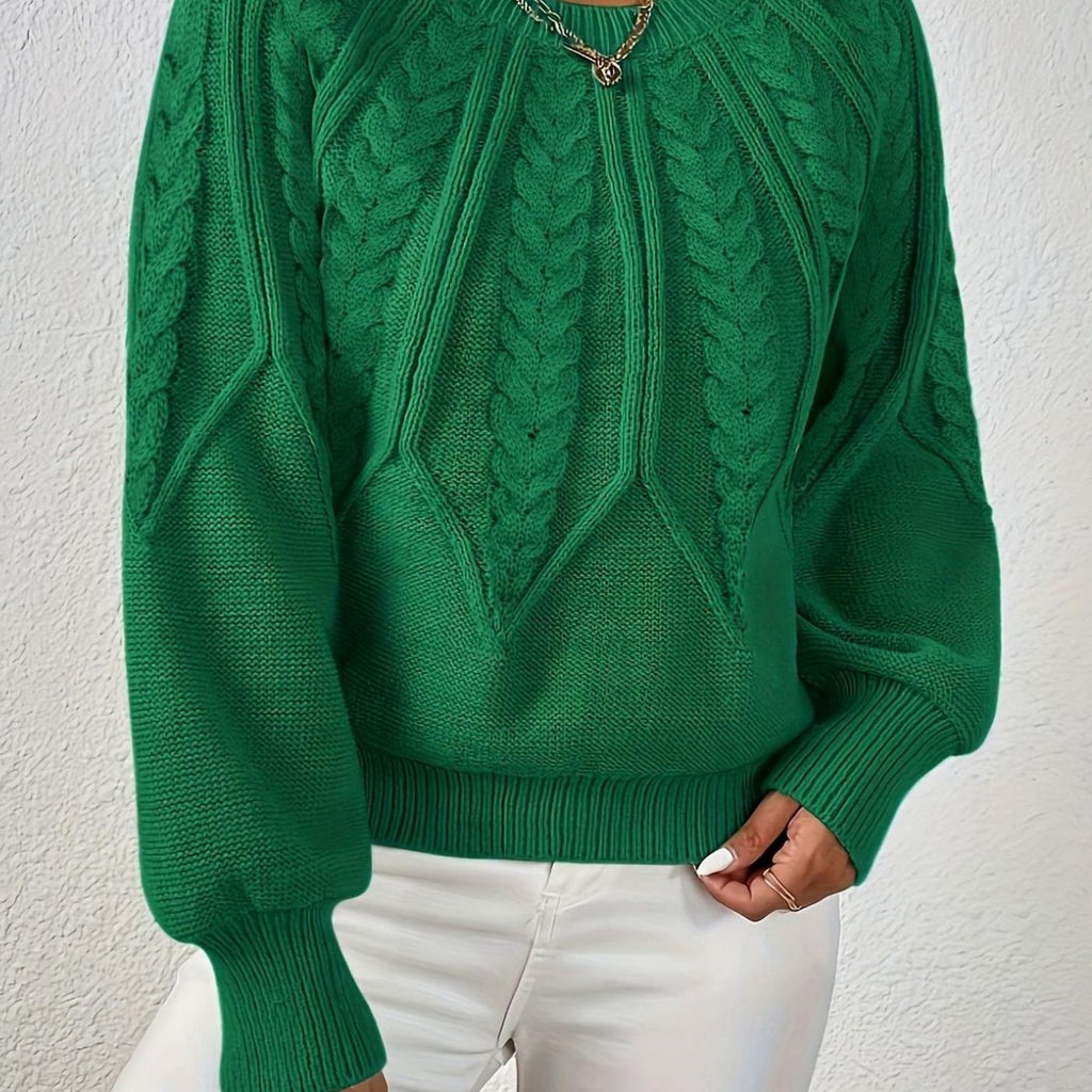 Women's Relaxed Cable-Knit Lantern-Sleeve Sweater - Green