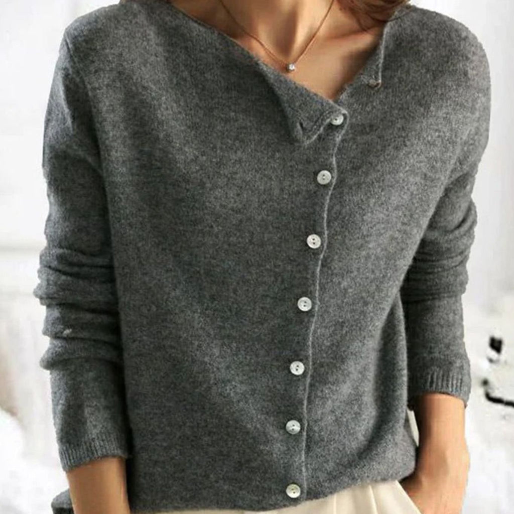 Women's Relaxed Fit Button Front Cardigan Knit Sweater - Gray