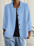 Women's Relaxed-Fit Button-Front Collared Long Sleeve Blazer - Light Blue