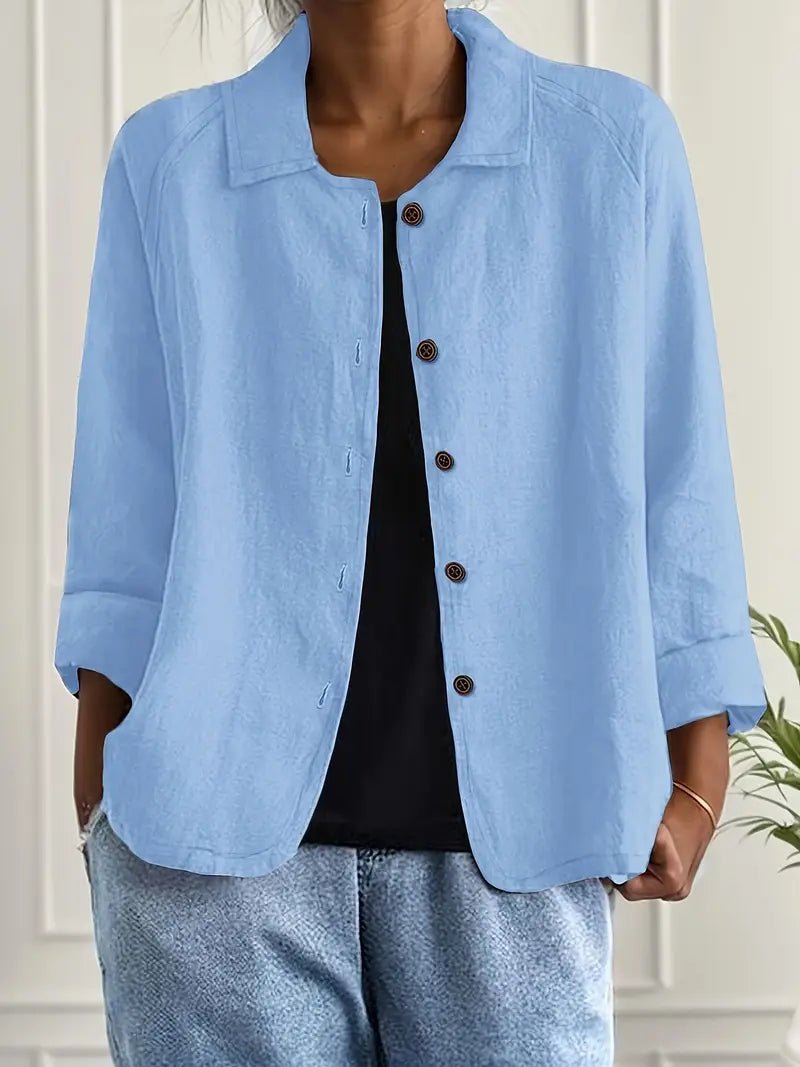 Women's Relaxed-Fit Button-Front Collared Long Sleeve Blazer - Light Blue