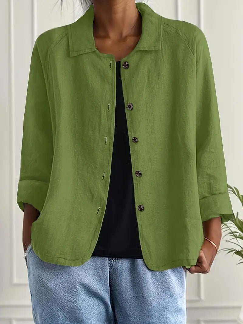 Women's Relaxed-Fit Button-Front Collared Long Sleeve Blazer - Green