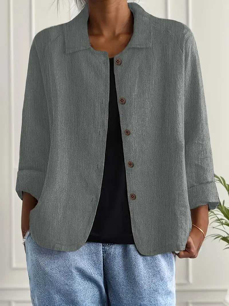 Women's Relaxed-Fit Button-Front Collared Long Sleeve Blazer