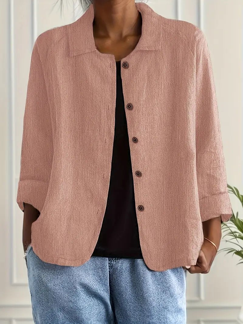 Women's Relaxed-Fit Button-Front Collared Long Sleeve Blazer - Pink