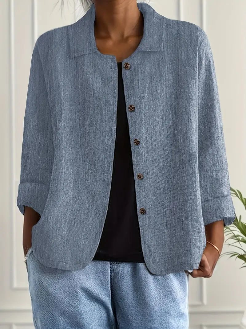 Women's Relaxed-Fit Button-Front Collared Long Sleeve Blazer - Blue
