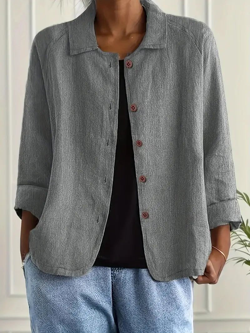 Women's Relaxed-Fit Button-Front Collared Long Sleeve Blazer - Light Grey