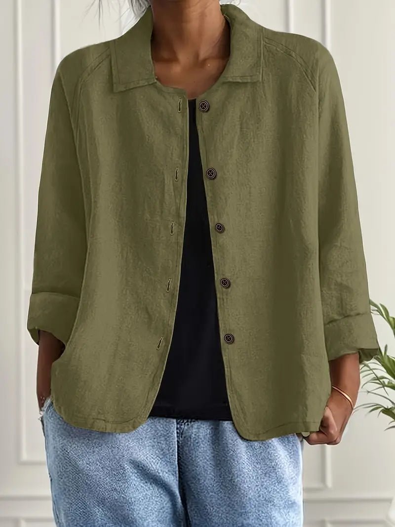 Women's Relaxed-Fit Button-Front Collared Long Sleeve Blazer - Dark Green