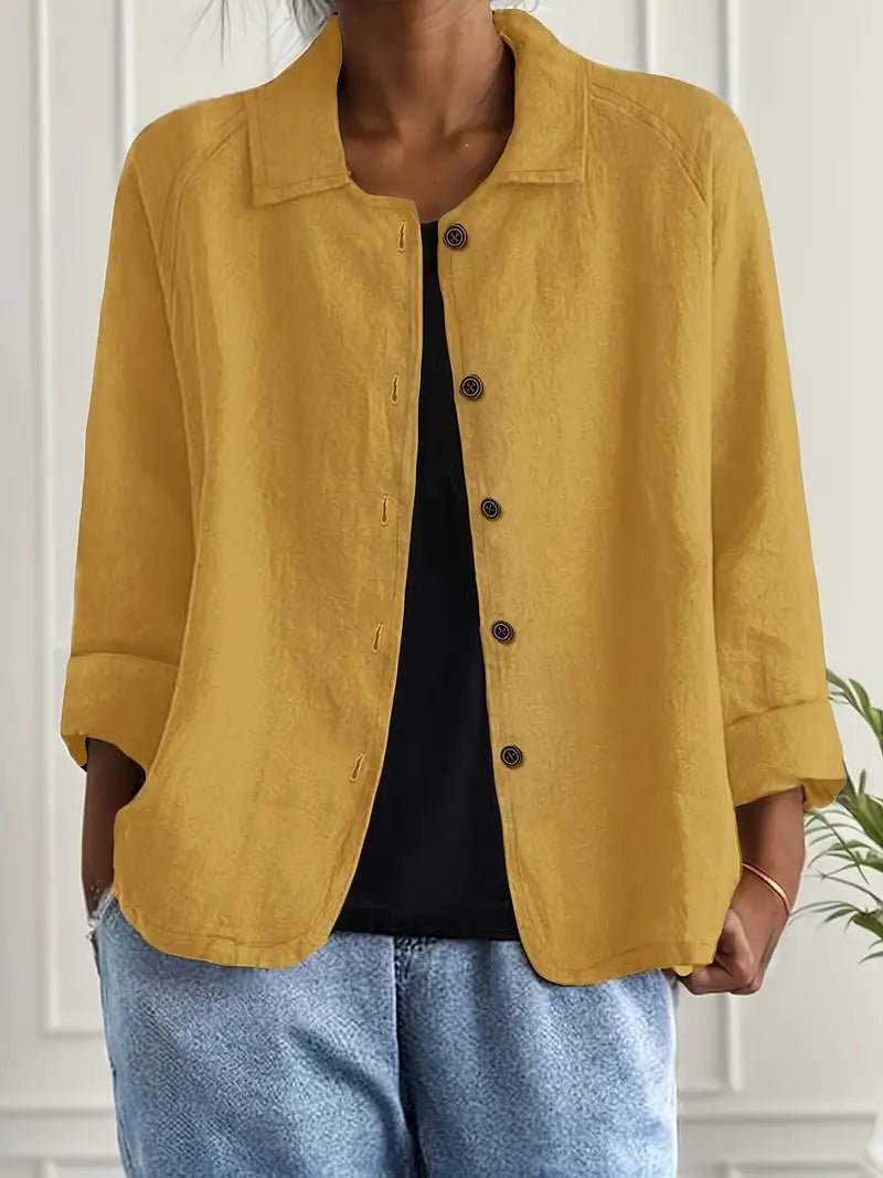 Women's Relaxed-Fit Button-Front Collared Long Sleeve Blazer - Yellow