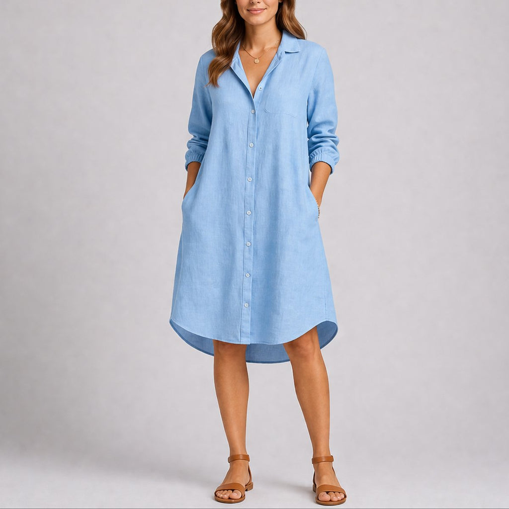 Women's Relaxed-Fit Button-Front Midi Fall Wedding Guest Dress - Light Blue