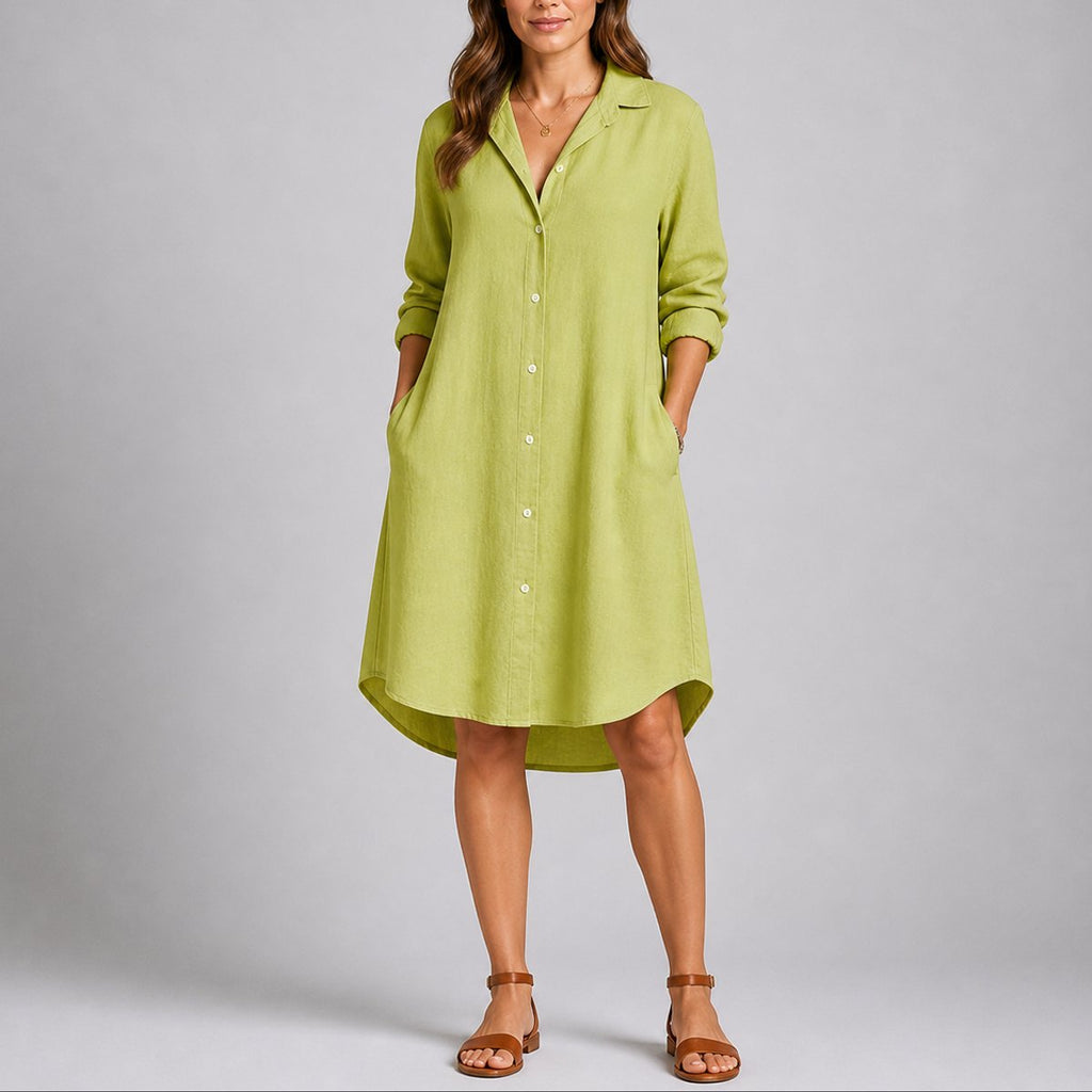 Women's Relaxed-Fit Button-Front Midi Fall Wedding Guest Dress - Green