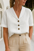 Women's Relaxed-Fit Button-Front Short-Sleeve Collared Blouse - White