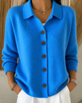 Women's Relaxed-Fit Button-Up Collar Knit Cardigan - Blue