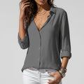 Women's Relaxed-Fit Button-Up Long Sleeve Collared Blouse - Classic Grey