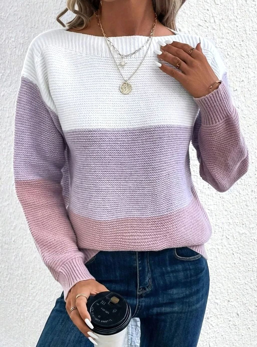 Women's Relaxed-Fit Color-Block Cashmere Turtleneck Sweater - Purple
