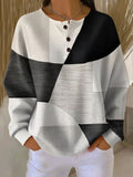 Women's Relaxed-Fit Color-Block Waffle-Knit Henley Sweater - Natural