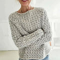 Women's Relaxed-Fit Crew Neck Long Sleeve Knit Sweater - Grey