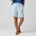 Women's Relaxed-Fit Elastic-Waist Striped Bermuda Shorts - Sky Blue