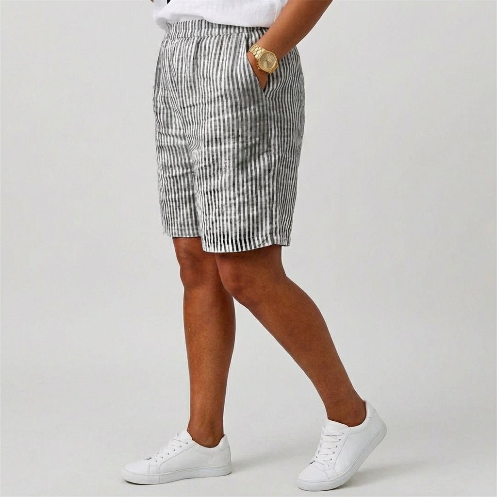 Women's Relaxed-Fit Elastic-Waist Striped Bermuda Shorts
