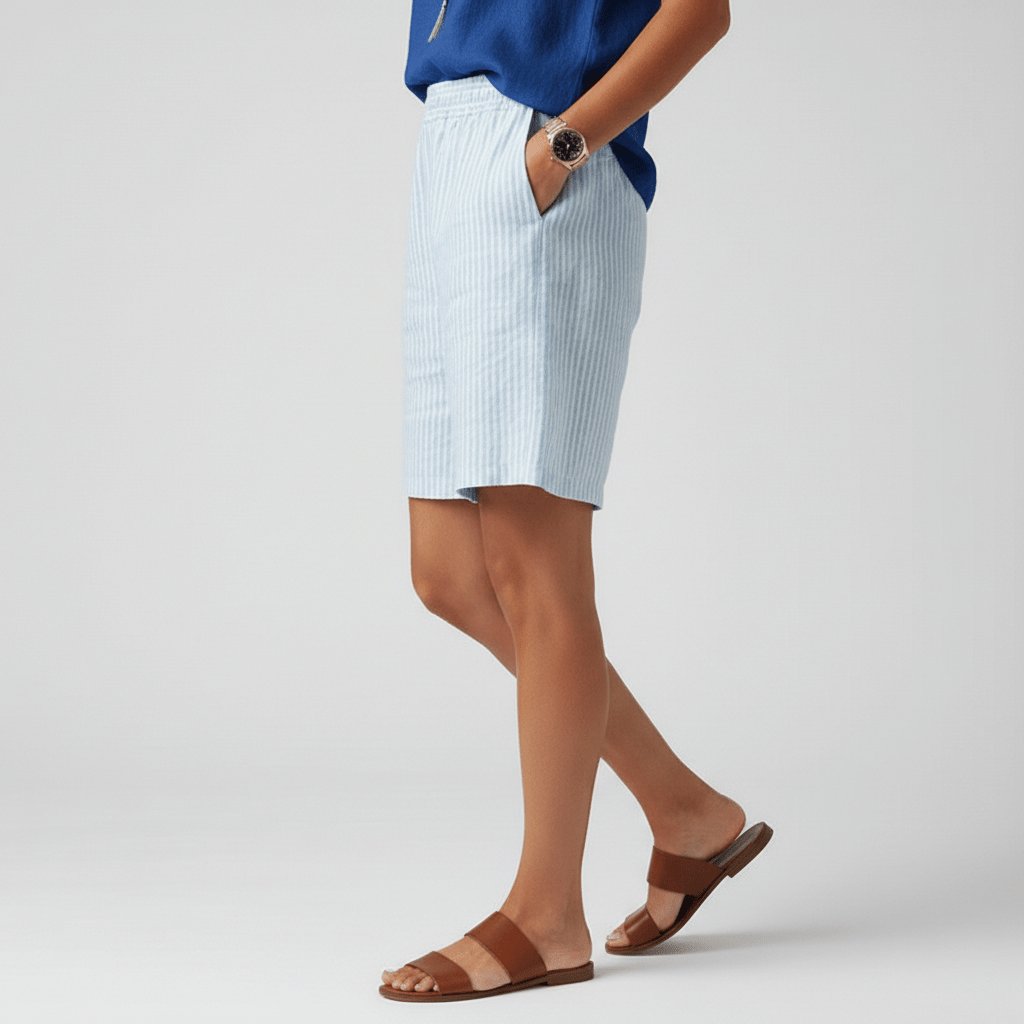 Women's Relaxed-Fit Elastic-Waist Striped Bermuda Shorts