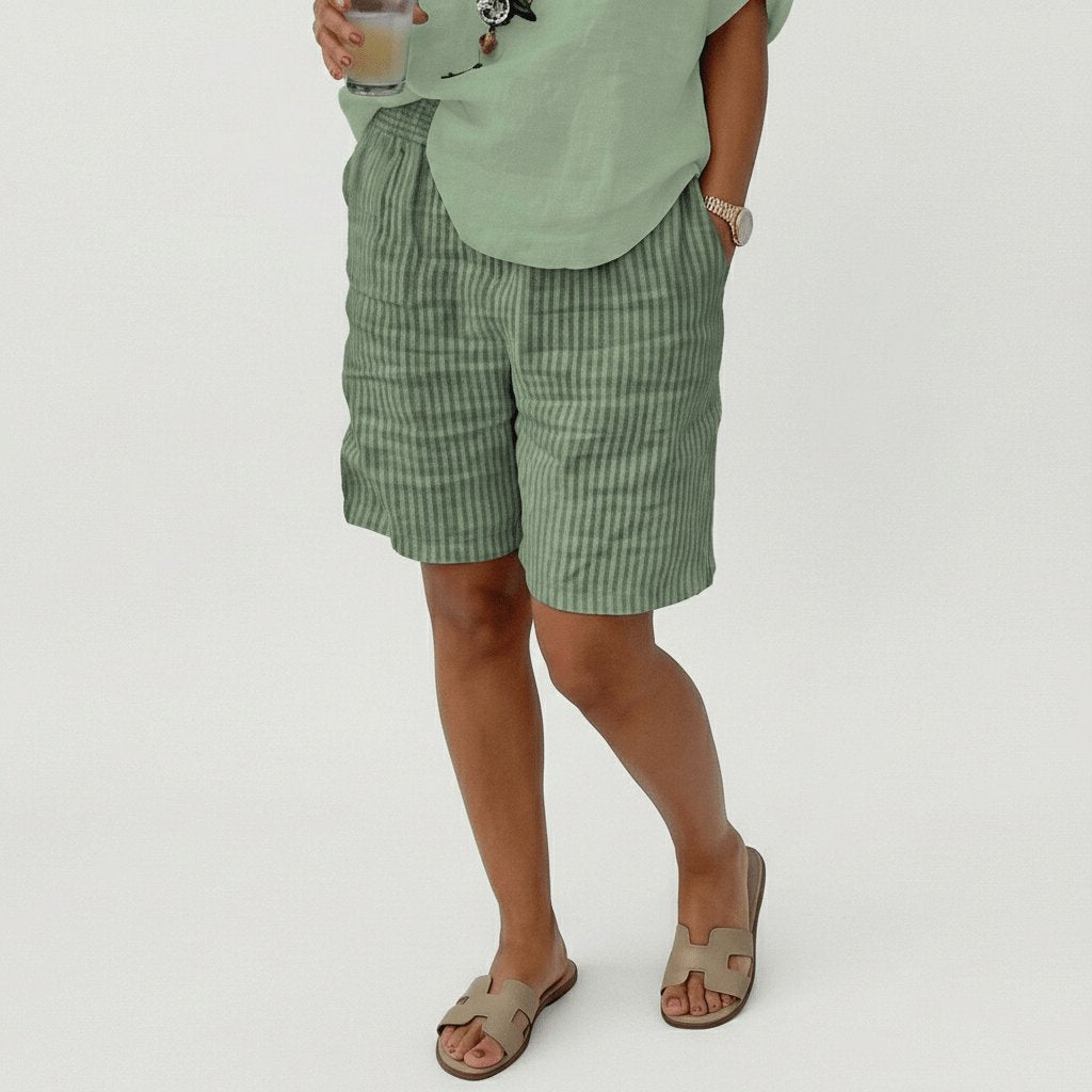 Women's Relaxed-Fit Elastic-Waist Striped Bermuda Shorts - Mint Green