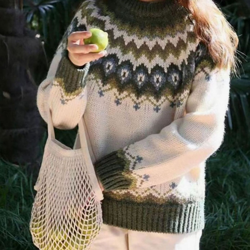 Women's Relaxed-Fit Fair Isle Nordic Pattern Sweater - Green